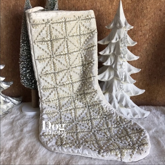 Rachel Zoe  Holiday  Rachel Zoe Pearl Beaded Christmas Stocking 22  Poshmark